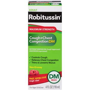 Robitussin Maximum Strength Cough & Chest Congestion DM Liquid Medicine, 4 fl oz - Picture 1 of 9