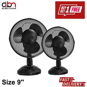 Black 9" Inch Small Oscillating 2 Speed Air Cooling Desk Work Top Fan - BLACK - Picture 1 of 13