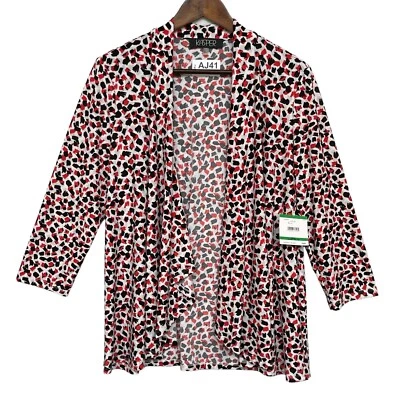 Suéter Kasper Top Mujer Talla L Rojo Negro Frente Abierto Manga 3/4 Ligero *NUEVO CON ETIQUETAS Foto 1 de 4