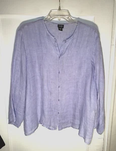 Eileen Fisher Mandarinkragen Bio Leinen Tunika Top Knopfleiste Blau Gr. L - Bild 1 von 10