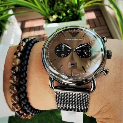 NEW GENUINE EMPORIO ARMANI MENS WATCH AVIATOR AR11141 MESH STRAP WITH BROWN DIAL - Image 1 of 4