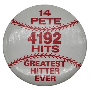 1985 Vintage PETE ROSE #14 Greatest Hitter Ever 4192 Hits Large Badge Button Pin - Picture 1 of 2