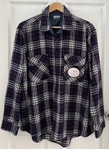 Vintage Fieldmaster Mens Size L Blue Plaid Wool Blend Flannel Shirt Button Front - Picture 1 of 18