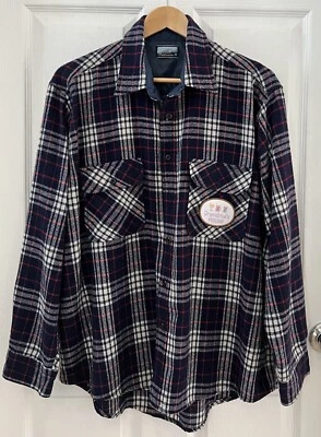 Vintage Fieldmaster Mens Size L Blue Plaid Wool Blend Flannel Shirt Button Front - Image 1 of 4