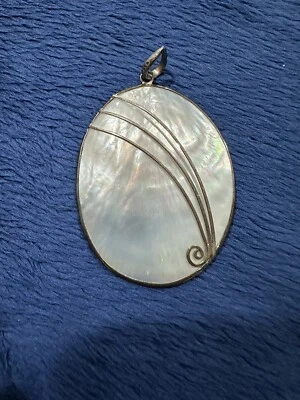Mother of Pearl Teardrop 925 Sterling Silver Necklace Pendant, 2.5x1.5in - Image 1 of 4