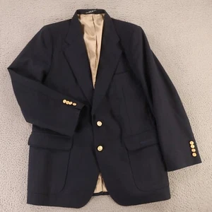 VINTAGE Hopsack Jacket M Blue Wool Blend Blazer Sport Coat Metal Buttons 42R - Picture 1 of 18