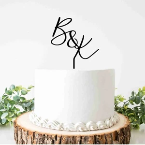 Letras iniciales de acrílico tapas de pastel personalizadas decoración de bodas monograma - Imagen 1 de 5