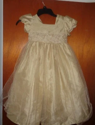 Vestido de fiesta beige dorado para niña talla 5 disfraz de princesa manga corta Foto 1 de 4