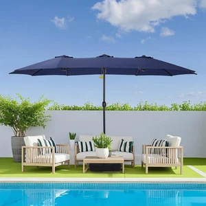 15Ft Double-Sided Rectangle Patio Umbrella for Pool Lawn Garden - Picture 1 of 12