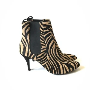 Tabitha Simmons Irwin Zebra Boots Booties Womens 37.5 7.5 Black Tan Ankle Heels - Picture 1 of 9