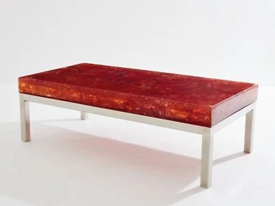 Mesa de centro Marie-Claude De Fouquières naranja resina fractal 1970 Foto 1 de 4