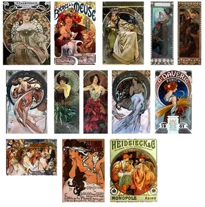 MAGNETS Alphonse Mucha (2in x 3in) & (1.5in x 3in) 14 TOTAL - Picture 1 of 14