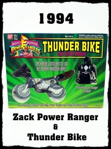 ๐๏ธ 1994 Mighty Morphin Power Rangers Zack & Thunder Bike by Bandai ๐๏ธ - Picture 1 of 10