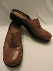 Naturalizer Mardi Mules Leather Clogs Brown Slip On Shoes Flats Womens 7.5M - Picture 1 of 4