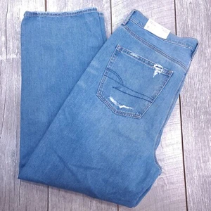 American Eagle Womens Baggy Wide Leg Jeans Size 18 Blue Distressed Denim Pants - Picture 1 of 10