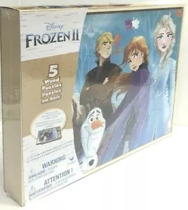 Disney Frozen II Scatola Portaoggetti 5 Puzzle Legno Vassoio Bambino Educativo Impara Ana Elsa - Foto 1 di 3
