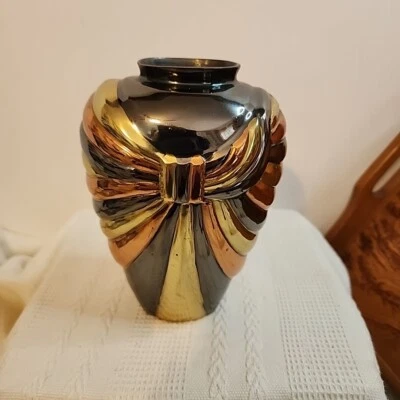 Jarrón grabado de latón de colección de la India color cobre dorado plata color 6 pulgadas de alto  Foto 1 de 4