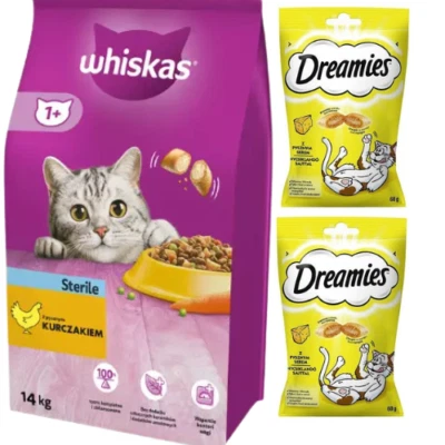 14 kg WHISKAS Sterile Huhn Katzen nach Sterilisation + Dreamies 2x60 g mit Käse - Bild 1 von 4