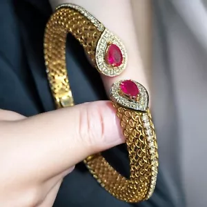 1.94 Carats Round Brilliant Cut F/VS1 Diamonds Ruby Cuff Bracelet 18K Rose Gold - Picture 1 of 5