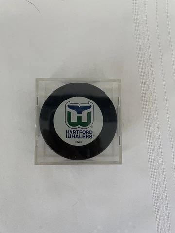 Hartford Whalers NHL Hockey Puck Made in Slovakia InGlasCo in Protective Case Cover