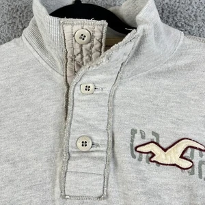Hollister Sweatshirt Men S Gray Quarter Button Pullover Mock Neck Knit Sweater - Picture 1 of 14
