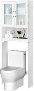 over the Toilet Storage Cabinet with Double Tempered Glass Doors and Adjustable - Picture 1 of 12