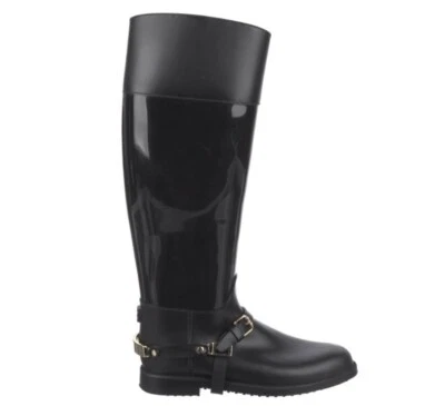 Jimmy Choo Auténtico Negro Goma Hasta la Rodilla Edith Lluvia Nieve Bota Zapato Foto 1 de 3