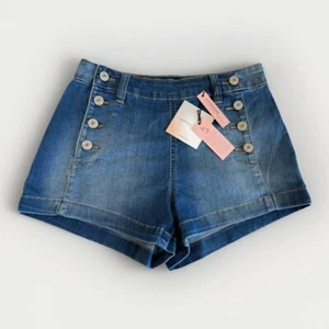 😍CUTE ✅Happily Grey ✅High Rise Sailor Blue Jean Denim Shorts ✅Side Buttons✅5/27 - Picture 1 of 13