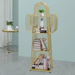 4-Tier Cactus Bookcase Storage Organizer Metal Ladder Bookshelf Cute Bookshelves - Picture 1 of 15