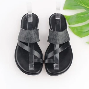 Michael Kors Pratt MK Damen-Sandale Größe 6 schwarz Leder Zehenschlaufe Pantolette Riemen - Bild 1 von 11