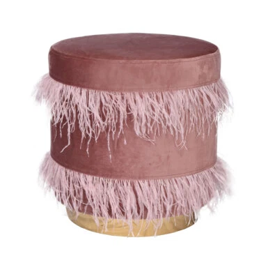 Samt Hocker Straussenfeder Pouf Sitzhocker Sitzwürfel Art Deco Bank Metallring - Bild 1 von 4