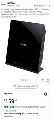 Router módem cable Wifi NETGEAR AC1600 C6250 - negro (C6250-100NAS) Foto 1 de 4