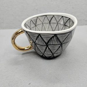 The Old Pottery Company Kaffeebecher groß weiß schwarz gold abstrakt asymmetrisch - Bild 1 von 9