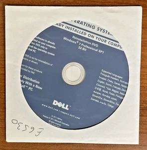 Dell OEM Microsoft Windows 7 Professional SP1, 32-bit Reinstallation DVD. Sealed - Picture 1 of 3