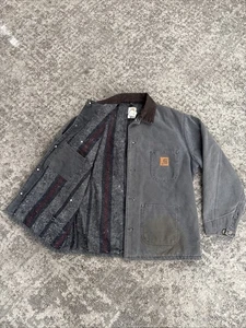 Vintage Carhartt Chore Coat Jacket Size Large Blanket Lined Faded Petrol C02PTL - Bild 1 von 16