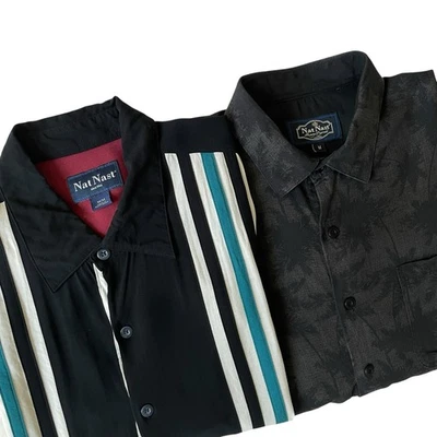 Lot 2-Nat Nast Slik Retro Floral All Over Print Button Down Shirts Men’s Medium - Image 1 of 4
