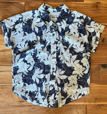 Camisa Top Para Mujer Columbia Abotonada Arriba Azul Flor Blanco XS 38" Pecho SS Foto 1 de 4