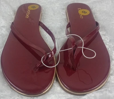 Toboganes estilo flop plano oscuro Bebe Borgoña para mujer talla 8 Foto 1 de 4