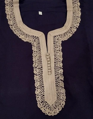 Марокканская винтажная модная традиционная рубашка для мужчин. С брюками размер L темно-синий - Изображение 1 из 4