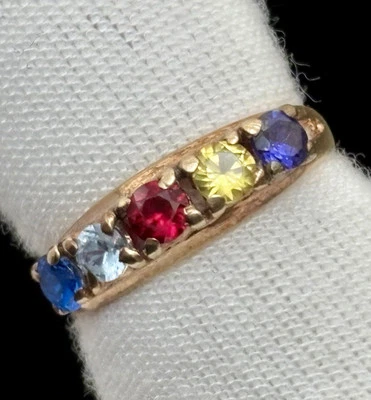 10K Yellow Gold Multi Gemstone Ring Band Size 6 Vintage 5 Stone Ring Ladies Fine - Image 1 of 4