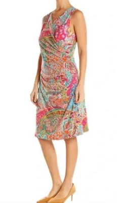 Lauren Ralph Lauren 1 X  Faux Wrap Colorful Dress  Paisley Print Stretch Knit - Image 1 of 4