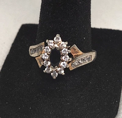 Anillo Ross-Simons de plata esterlina con zafiro y circonita cúbica - halo de piedra azul marquesa, tamaño Foto 1 de 4