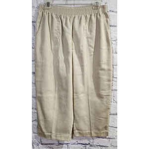 Bend Over Tan Beige Pull On Elastic Waist Cropped Pants Large Lightweight Soft - Picture 1 of 6