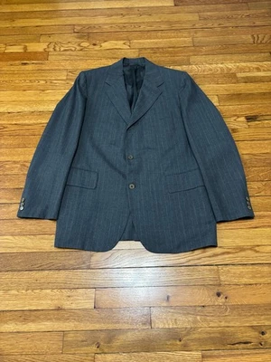 Vintage J. Jaqueta Press Masculina Blazer 42R Cinza Listrada 3 Rolos 2 Botões Casaco Esportivo - Imagem 1 de 4