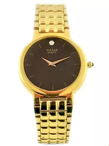PULSAR v500-7A00 prr-004 GOLD TONE Base Metal Bezel Stainless Steel Quartz Watch - Picture 1 of 3