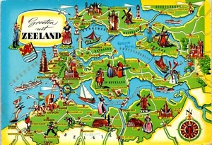 Greetings from Zeeland, Netherlands Map Postcard - Picture 1 of 2