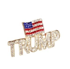 Trump Rhinestone Gold USA Flag Crystal Lapel Brooch Pin Memorabilia Gift 2024 - Picture 1 of 12