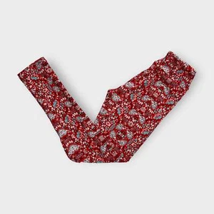 LuLaRoe Juniors Leggings Tween 00-0 Red Botanical Print NEW Buttery Soft - Picture 1 of 5
