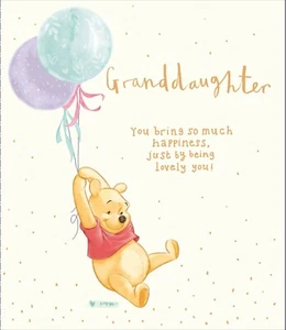 Girls Winnie the Pooh GRANDDAUGHTER CARD Greetings Disney Bear + Brown Envelope - Picture 1 of 2