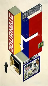 Newspaper Kiosk 1924 Bauhaus Architecture Design Giclee Canvas Print 18x32 - Picture 1 of 2